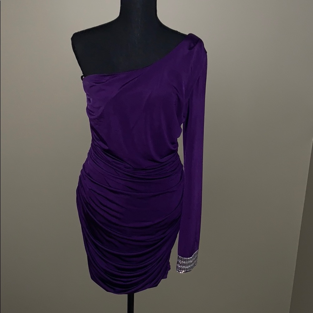 One shoulder cocktail dress.